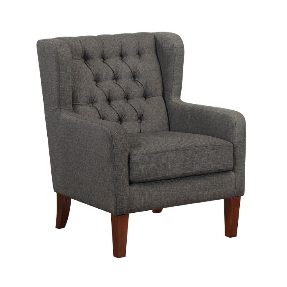Russ Wingback Accent Chair, Foam Fill, Tufted Dark Gray Polyester, Brown - BM351901