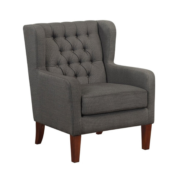 Russ Wingback Accent Chair, Foam Fill, Tufted Dark Gray Polyester, Brown - BM351901