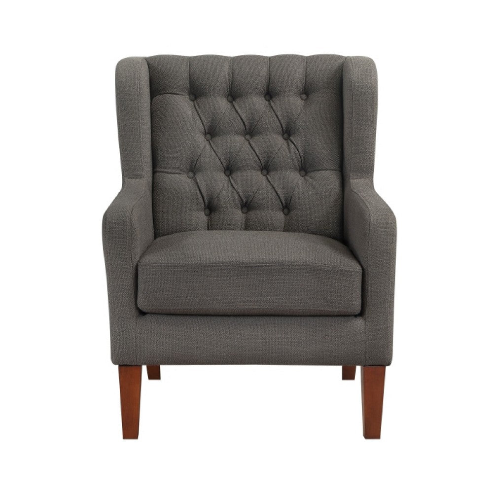 Russ Wingback Accent Chair, Foam Fill, Tufted Dark Gray Polyester, Brown - BM351901