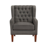 Russ Wingback Accent Chair, Foam Fill, Tufted Dark Gray Polyester, Brown - BM351901