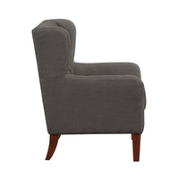 Russ Wingback Accent Chair, Foam Fill, Tufted Dark Gray Polyester, Brown - BM351901