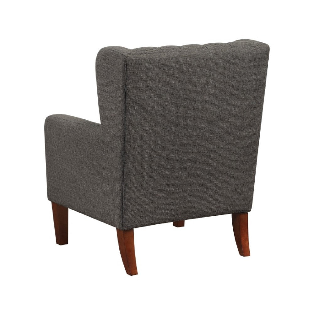 Russ Wingback Accent Chair, Foam Fill, Tufted Dark Gray Polyester, Brown - BM351901