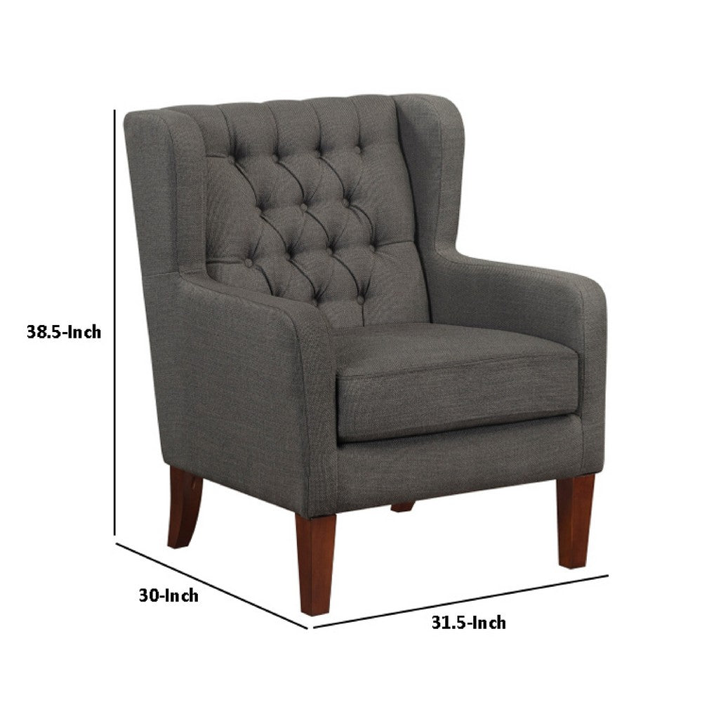 Russ Wingback Accent Chair, Foam Fill, Tufted Dark Gray Polyester, Brown - BM351901