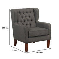Russ Wingback Accent Chair, Foam Fill, Tufted Dark Gray Polyester, Brown - BM351901