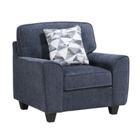 Beny Accent Chair w Pillow, Track Arms, Foam Fill Blue Chenille, Black - BM351902