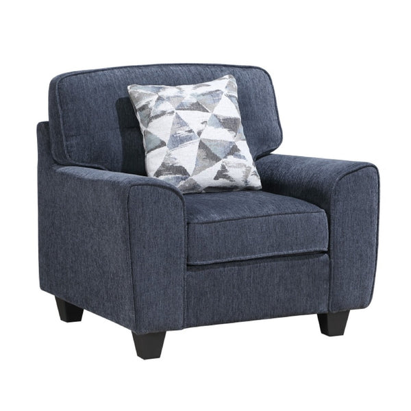 Beny Accent Chair w Pillow, Track Arms, Foam Fill Blue Chenille, Black - BM351902