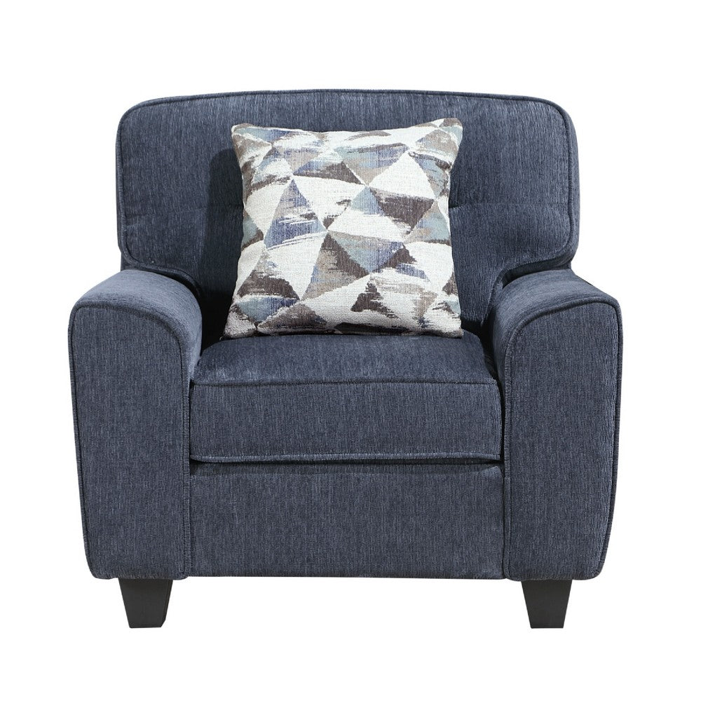 Beny Accent Chair w Pillow, Track Arms, Foam Fill Blue Chenille, Black - BM351902