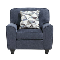 Beny Accent Chair w Pillow, Track Arms, Foam Fill Blue Chenille, Black - BM351902