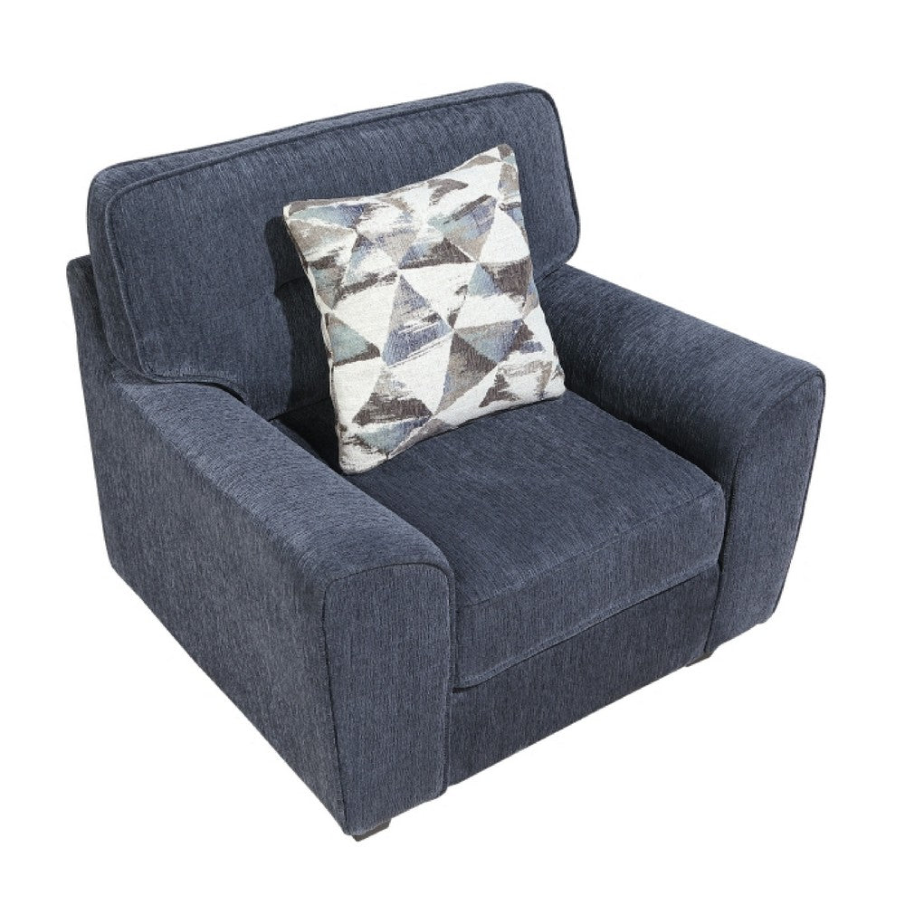 Beny Accent Chair w Pillow, Track Arms, Foam Fill Blue Chenille, Black - BM351902