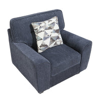 Beny Accent Chair w Pillow, Track Arms, Foam Fill Blue Chenille, Black - BM351902