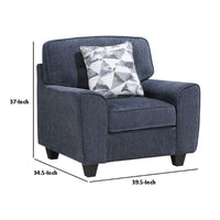 Beny Accent Chair w Pillow, Track Arms, Foam Fill Blue Chenille, Black - BM351902