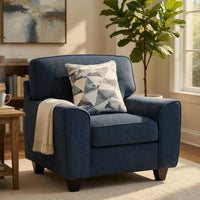 Beny Accent Chair w Pillow, Track Arms, Foam Fill Blue Chenille, Black - BM351902