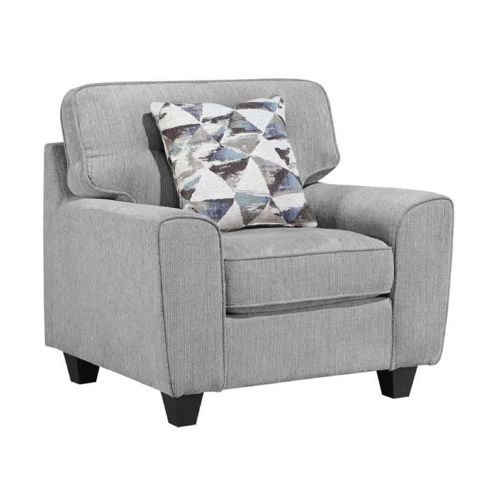 Beny Accent Chair w Pillow, Track Arms, Foam Fill Gray Chenille, Black - BM351905