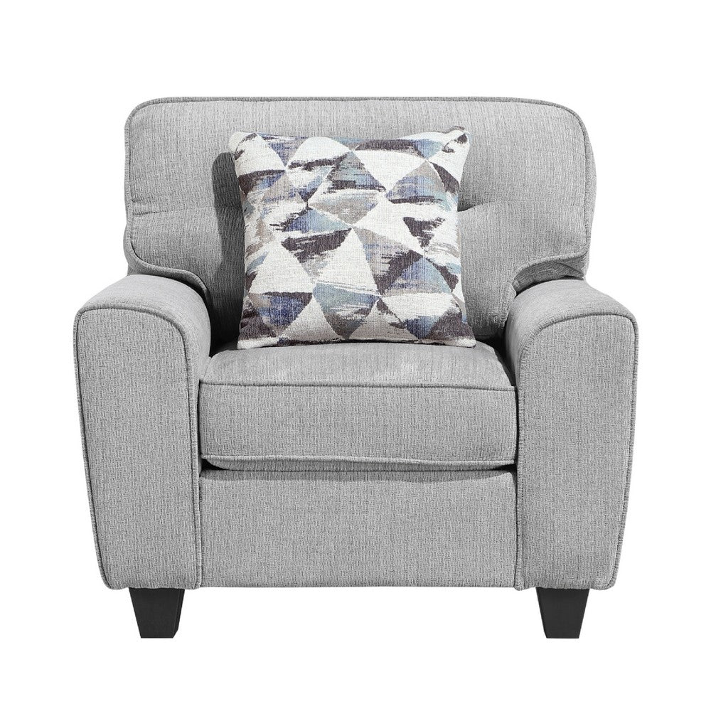 Beny Accent Chair w Pillow, Track Arms, Foam Fill Gray Chenille, Black - BM351905