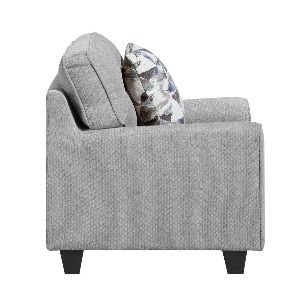 Beny Accent Chair w Pillow, Track Arms, Foam Fill Gray Chenille, Black - BM351905
