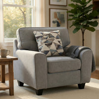 Beny Accent Chair w Pillow, Track Arms, Foam Fill Gray Chenille, Black - BM351905