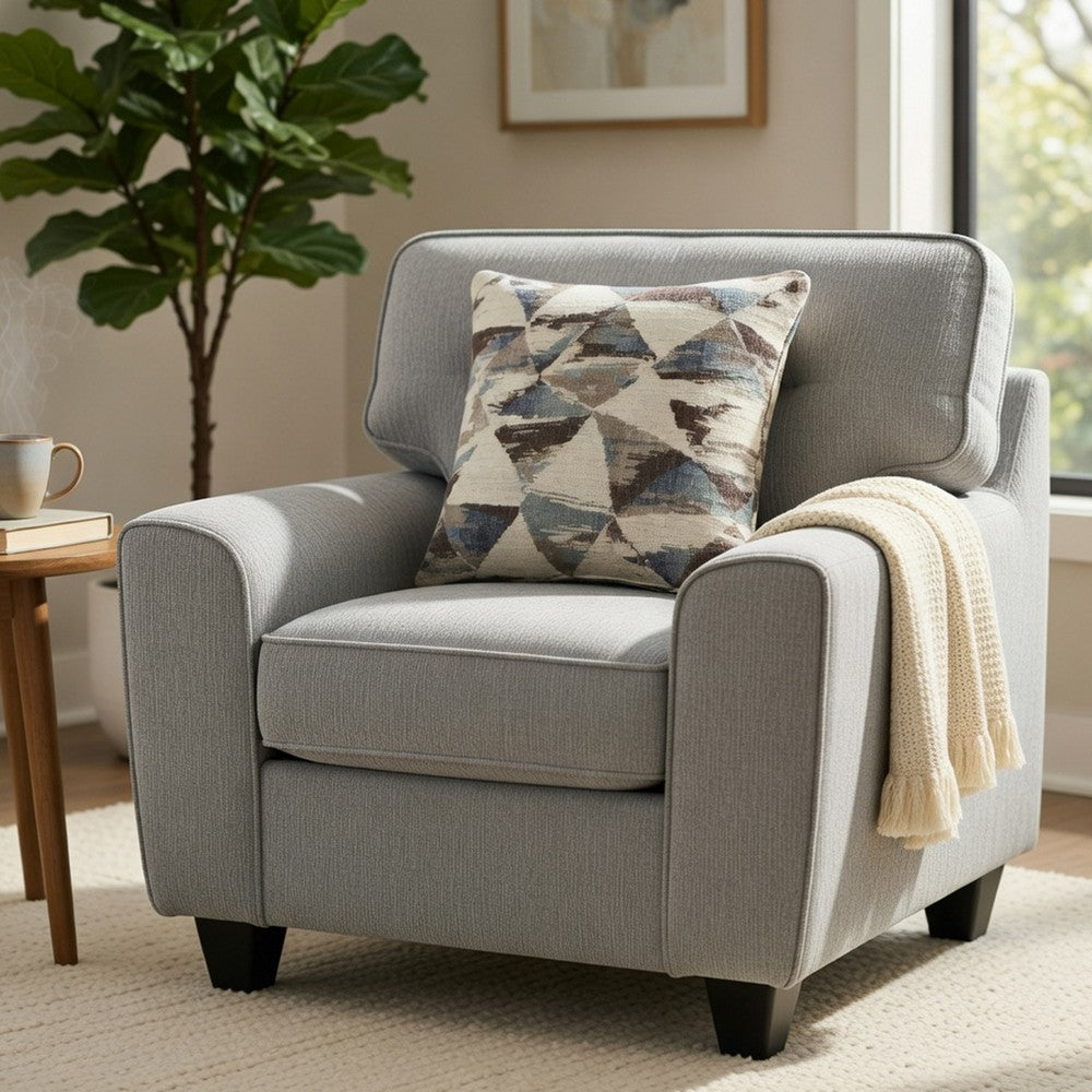 Beny Accent Chair w Pillow, Track Arms, Foam Fill Gray Chenille, Black - BM351905