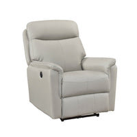 Lea Power Recliner Chair w USB, Foam Fill Light Gray Top Grain Leather - BM351908