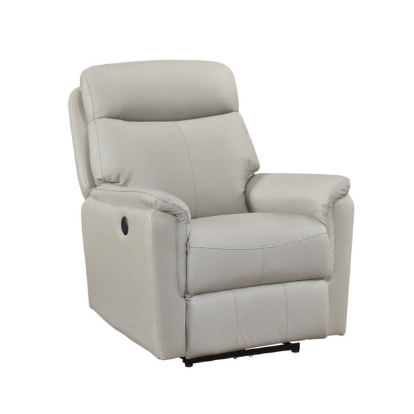 Lea Power Recliner Chair w USB, Foam Fill Light Gray Top Grain Leather - BM351908