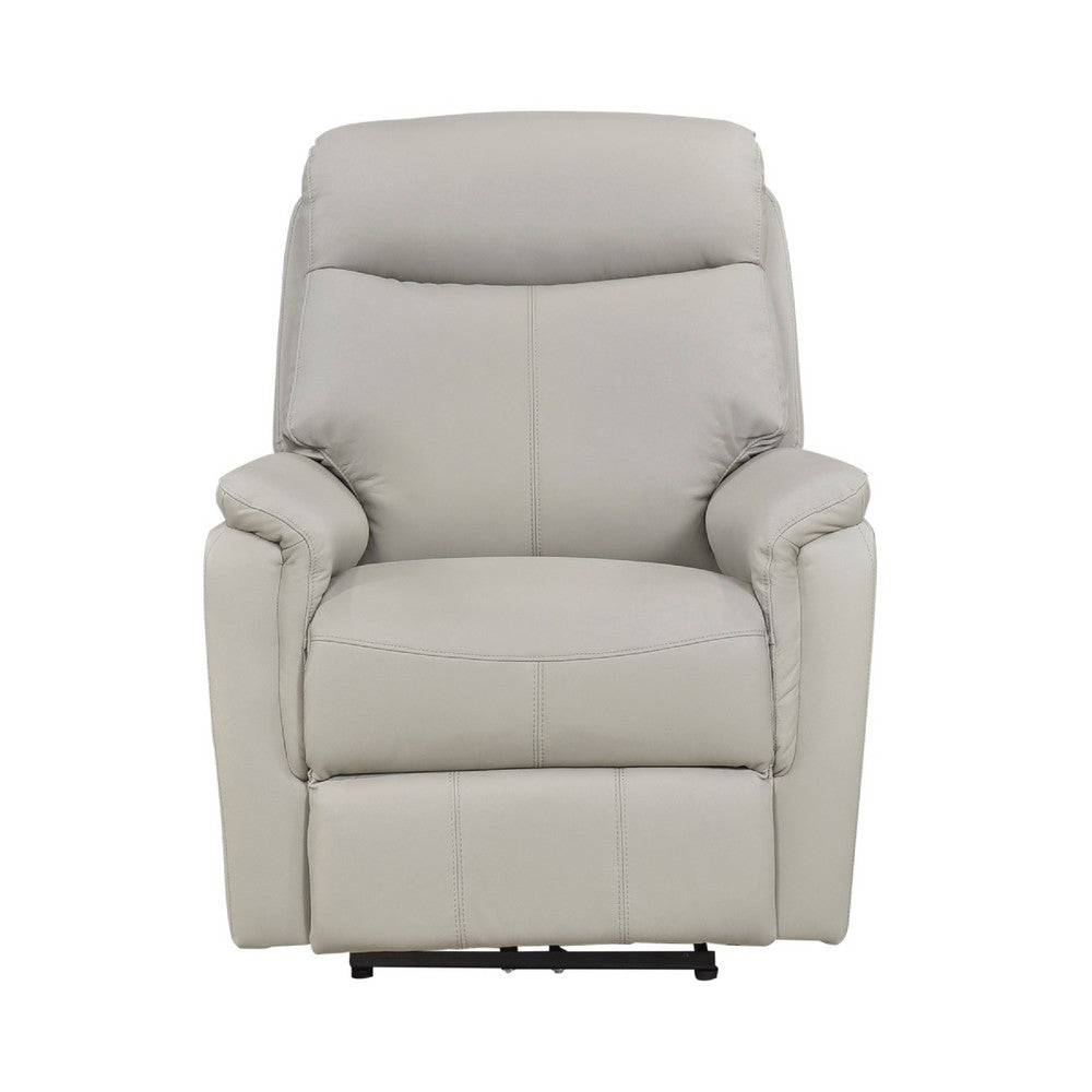 Lea Power Recliner Chair w USB, Foam Fill Light Gray Top Grain Leather - BM351908