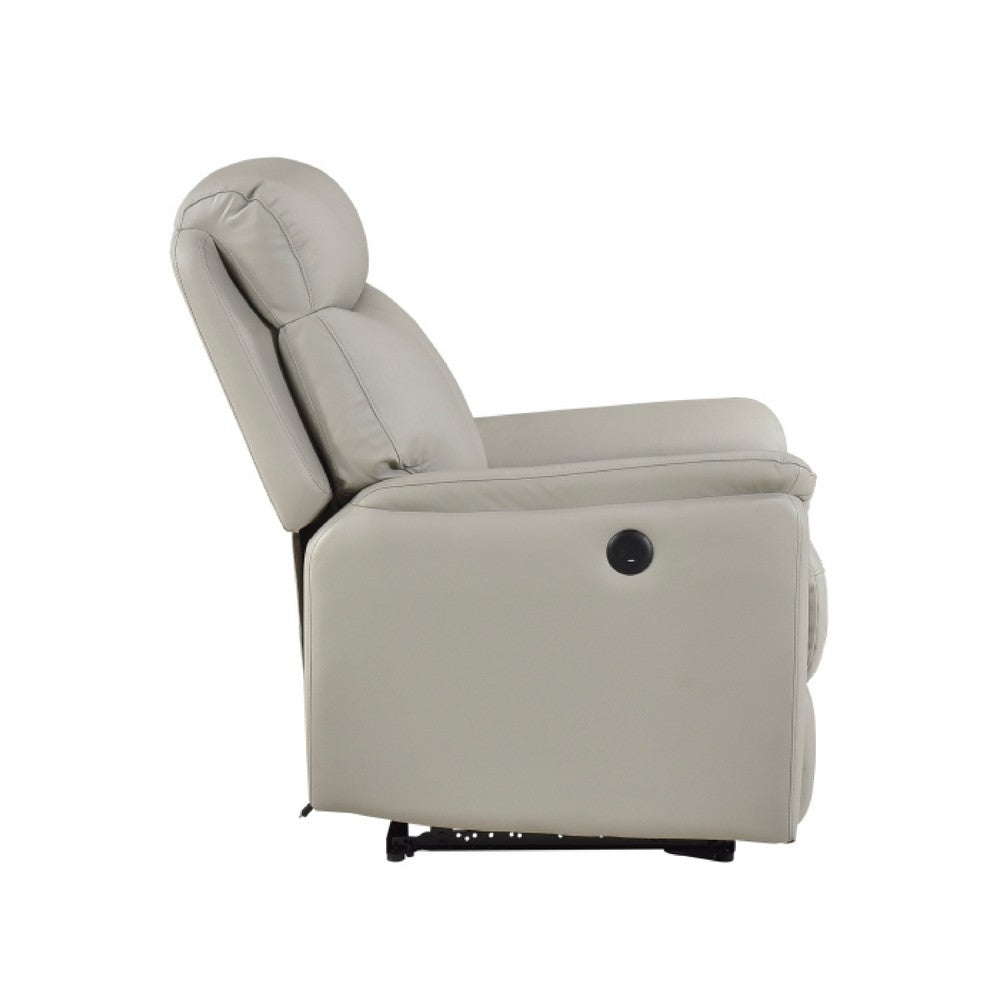 Lea Power Recliner Chair w USB, Foam Fill Light Gray Top Grain Leather - BM351908