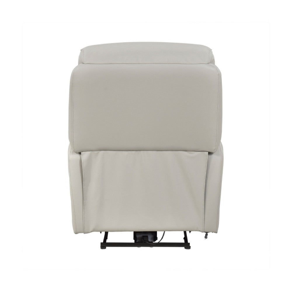 Lea Power Recliner Chair w USB, Foam Fill Light Gray Top Grain Leather - BM351908
