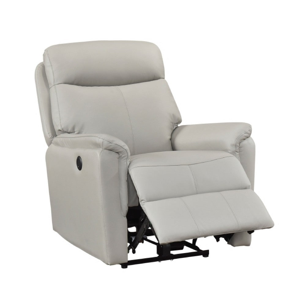 Lea Power Recliner Chair w USB, Foam Fill Light Gray Top Grain Leather - BM351908
