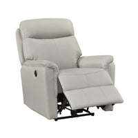 Lea Power Recliner Chair w USB, Foam Fill Light Gray Top Grain Leather - BM351908