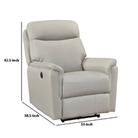 Lea Power Recliner Chair w USB, Foam Fill Light Gray Top Grain Leather - BM351908