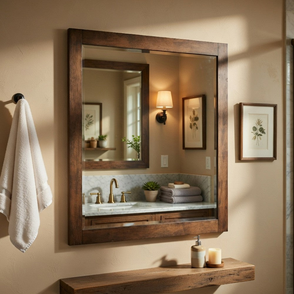 Ema Vanity Dresser Mirror, Rustic Dark WaLnut Brown Frame, 40 x 40  - BM351909