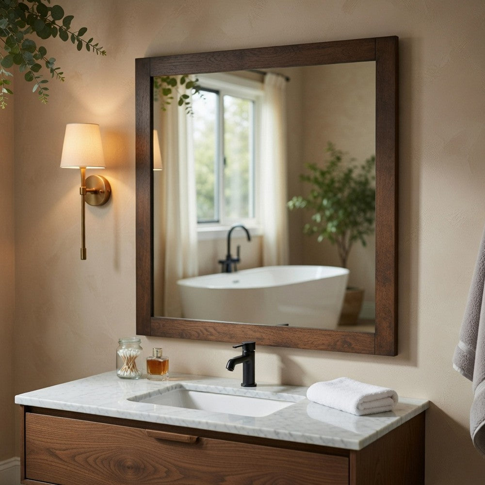 Ema Vanity Dresser Mirror, Rustic Dark WaLnut Brown Frame, 40 x 40  - BM351909