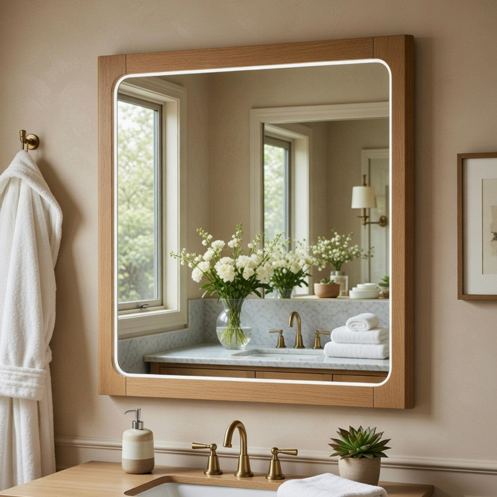 Cery Vanity Dresser Mirror, Light Brown Hickory Veneer Frame, 38 x 48 - BM351910