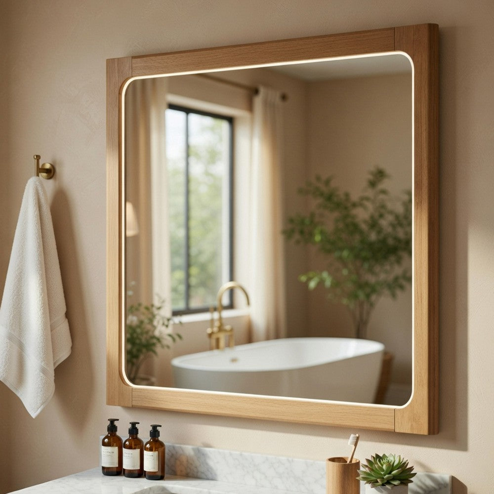 Cery Vanity Dresser Mirror, Light Brown Hickory Veneer Frame, 38 x 48 - BM351910