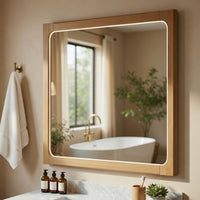 Cery Vanity Dresser Mirror, Light Brown Hickory Veneer Frame, 38 x 48 - BM351910
