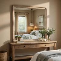 Wily Vanity Dresser Mirror, Natural Brown Oak Veneer Frame, 37 x 42 - BM351911
