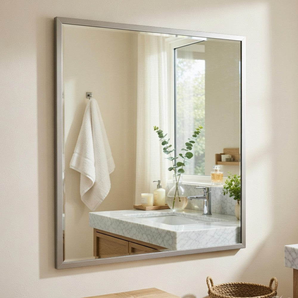 Lon Vanity Dresser Mirror with Beveled Edge, Pearl White  38 x 38 - BM351912