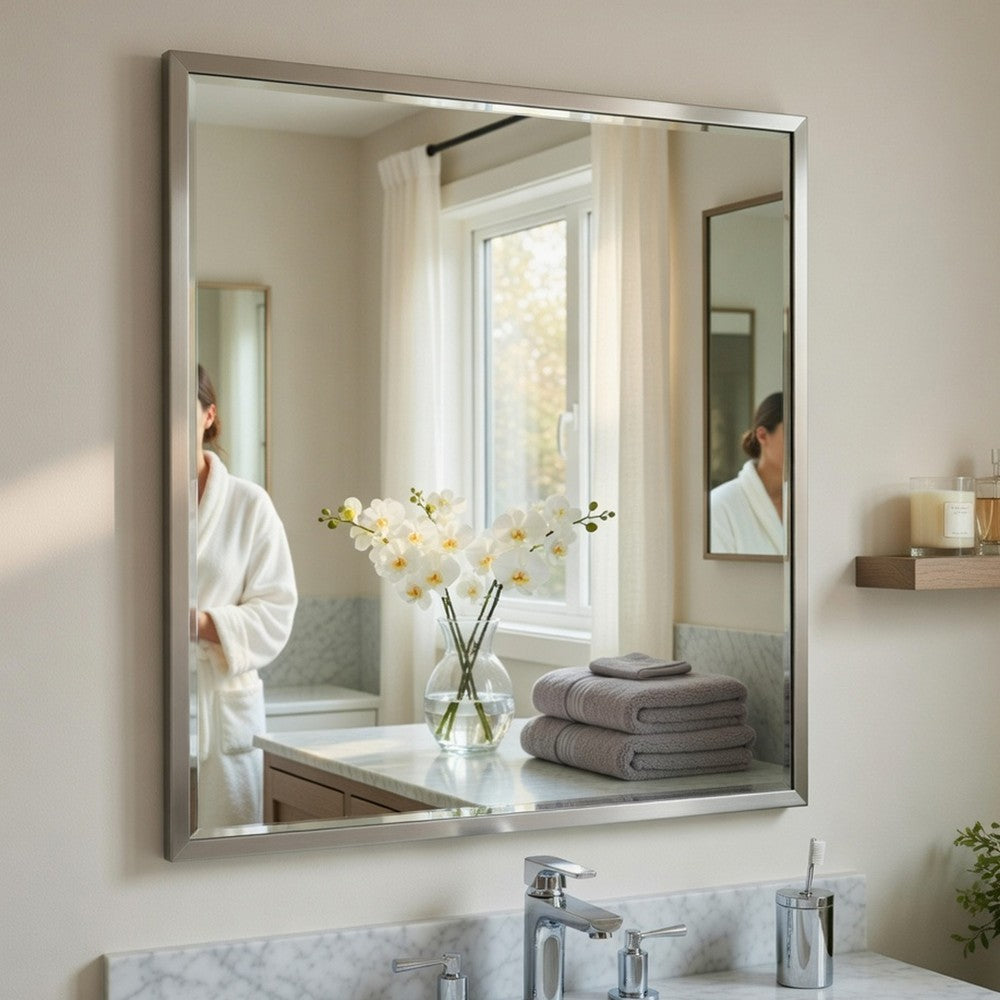 Lon Vanity Dresser Mirror with Beveled Edge, Pearl White  38 x 38 - BM351912