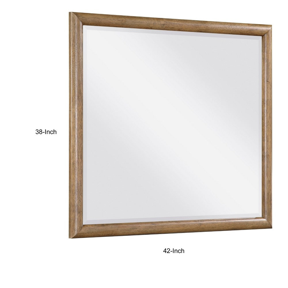 Seny Vanity Dresser Mirror, Brown Hickory Veneer Finish, 38 x 42 - BM351913