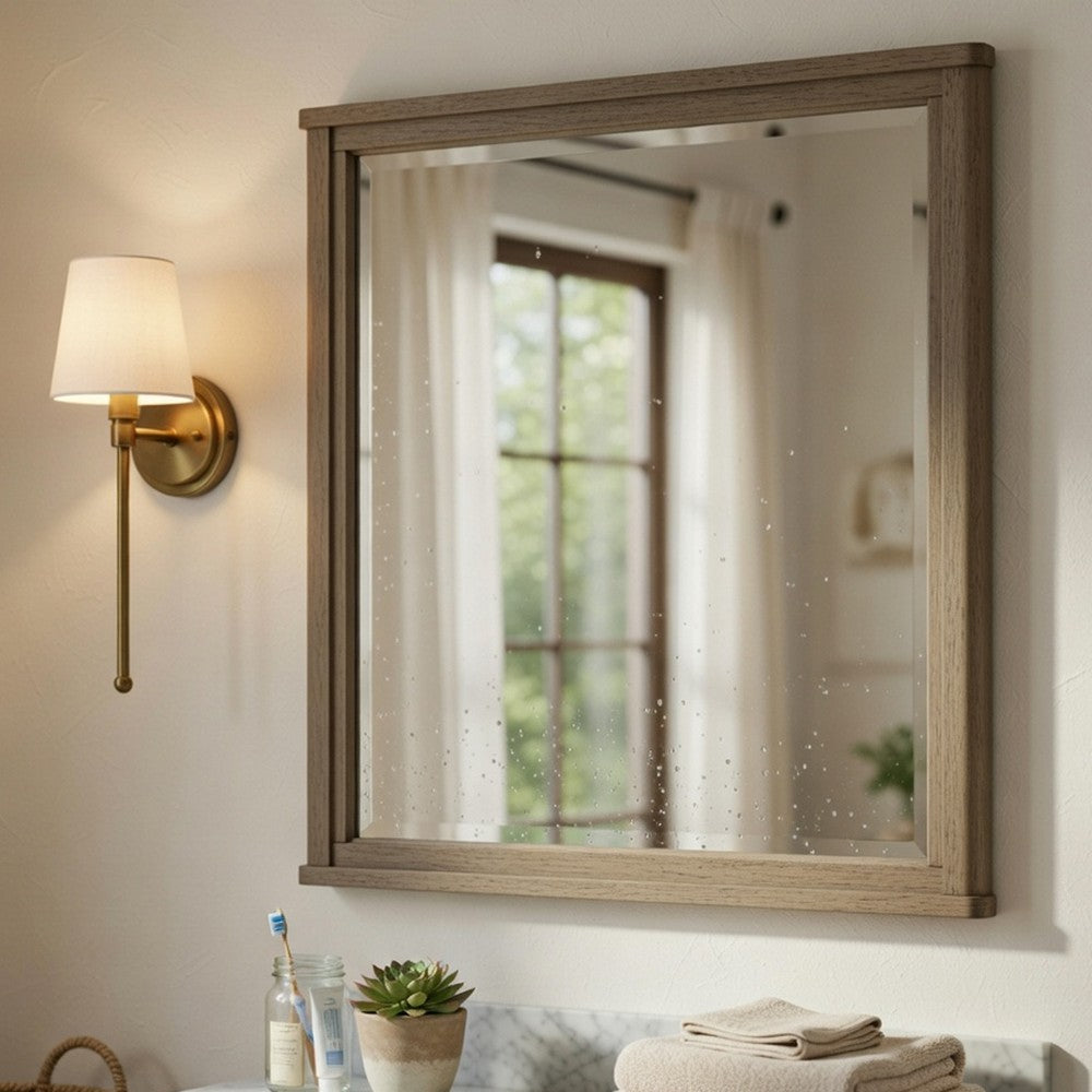 Dely Vanity Dresser Mirror, Light Gray Oak Veneer Frame, 40 x 41 - BM351914