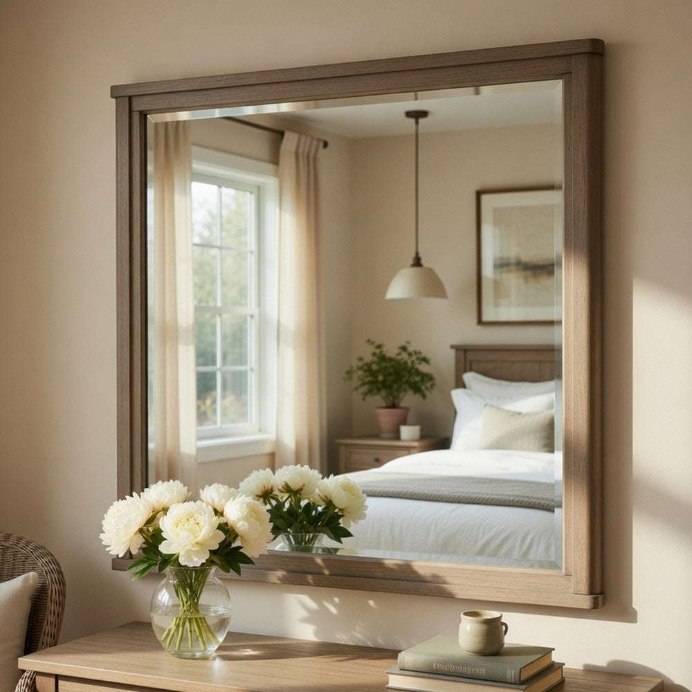 Dely Vanity Dresser Mirror, Light Gray Oak Veneer Frame, 40 x 41 - BM351914