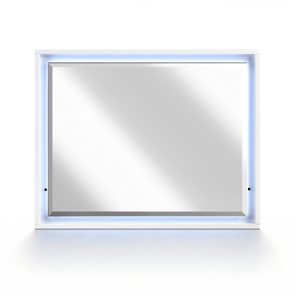 Oly Vanity Dresser Mirror, Glossy White Frame with LED, 37 x 47 - BM351916