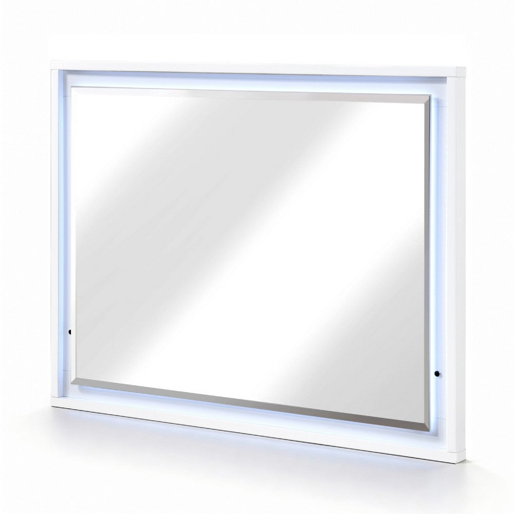 Oly Vanity Dresser Mirror, Glossy White Frame with LED, 37 x 47 - BM351916