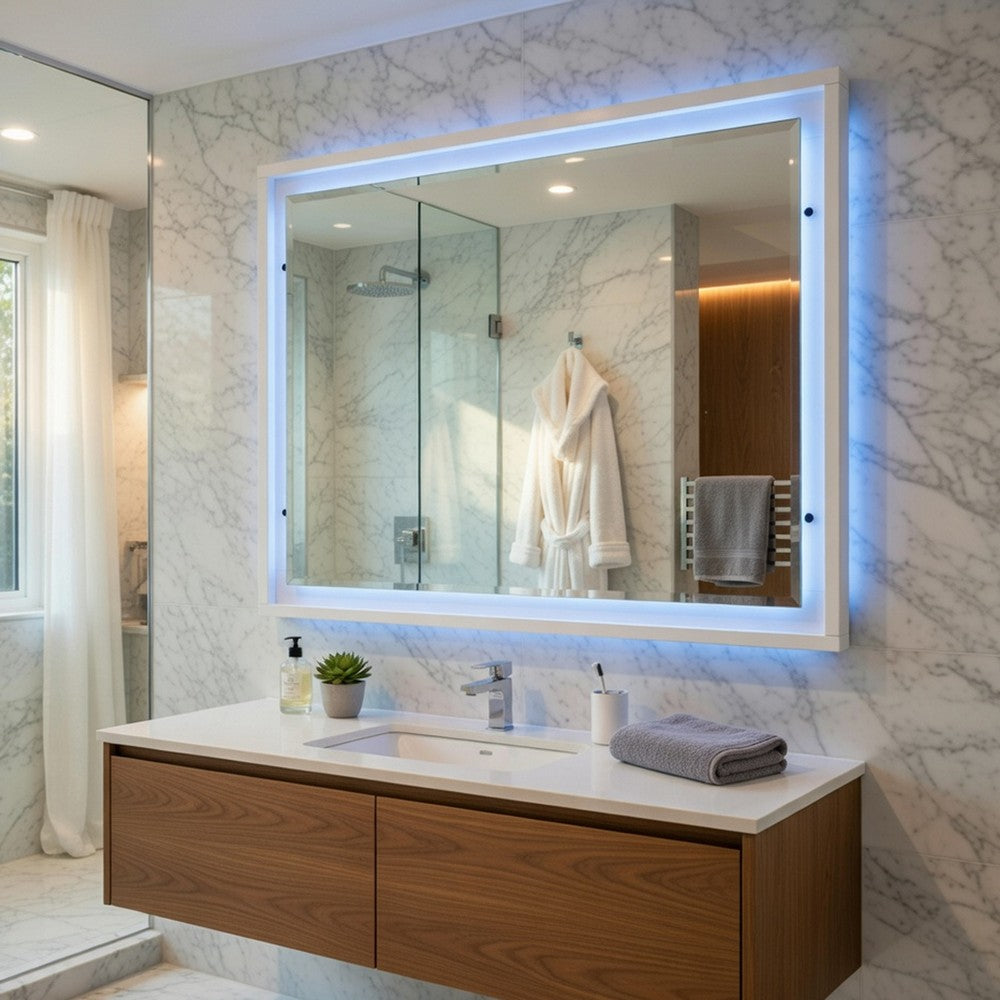 Oly Vanity Dresser Mirror, Glossy White Frame with LED, 37 x 47 - BM351916