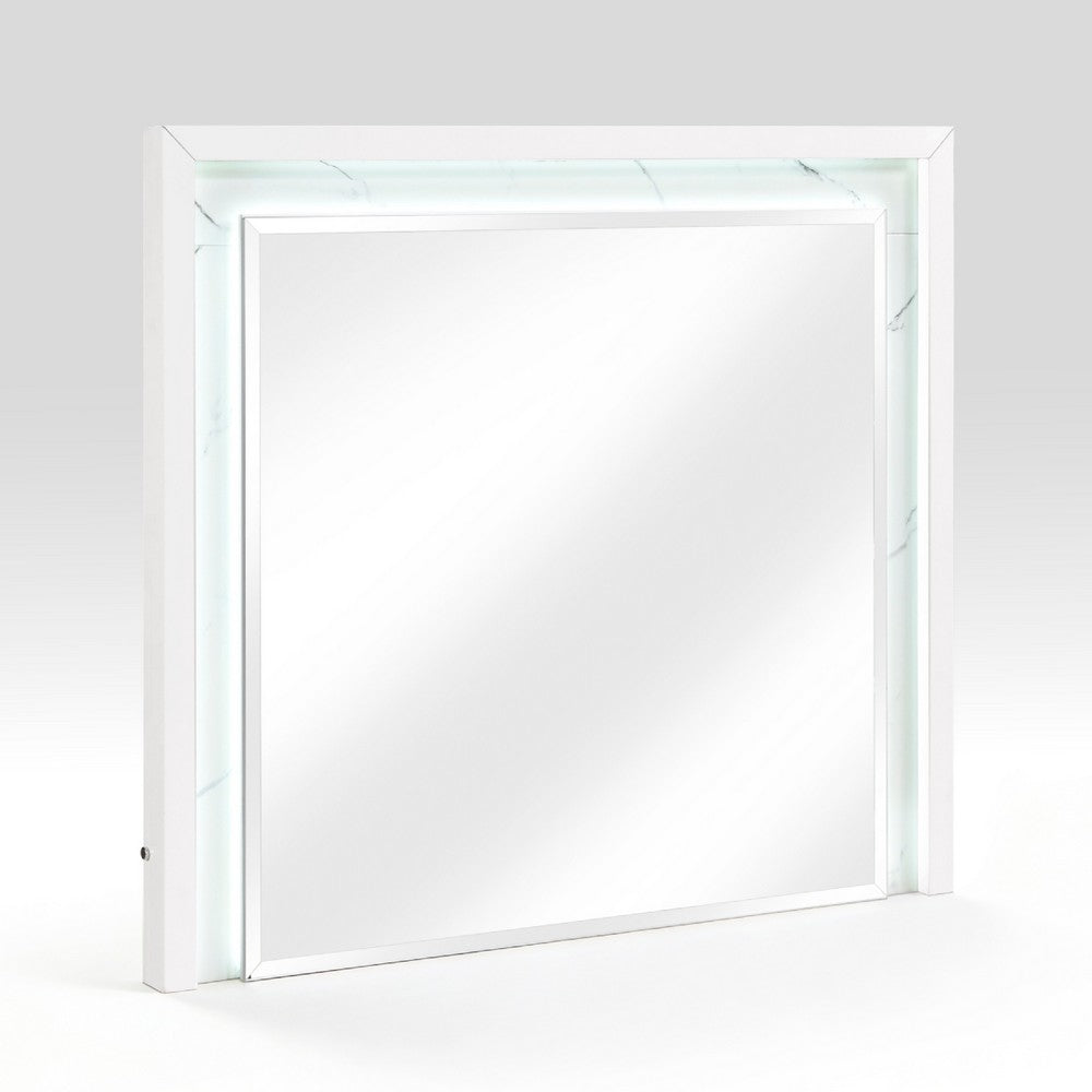 Cyna Dresser Mirror, LED Faux Marble Panels, High Gloss White 39 x 44 - BM351917