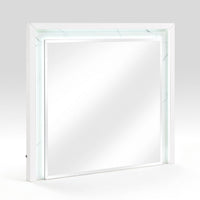 Cyna Dresser Mirror, LED Faux Marble Panels, High Gloss White 39 x 44 - BM351917