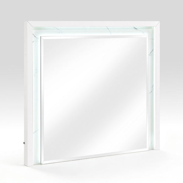 Cyna Dresser Mirror, LED Faux Marble Panels, High Gloss White 39 x 44 - BM351917