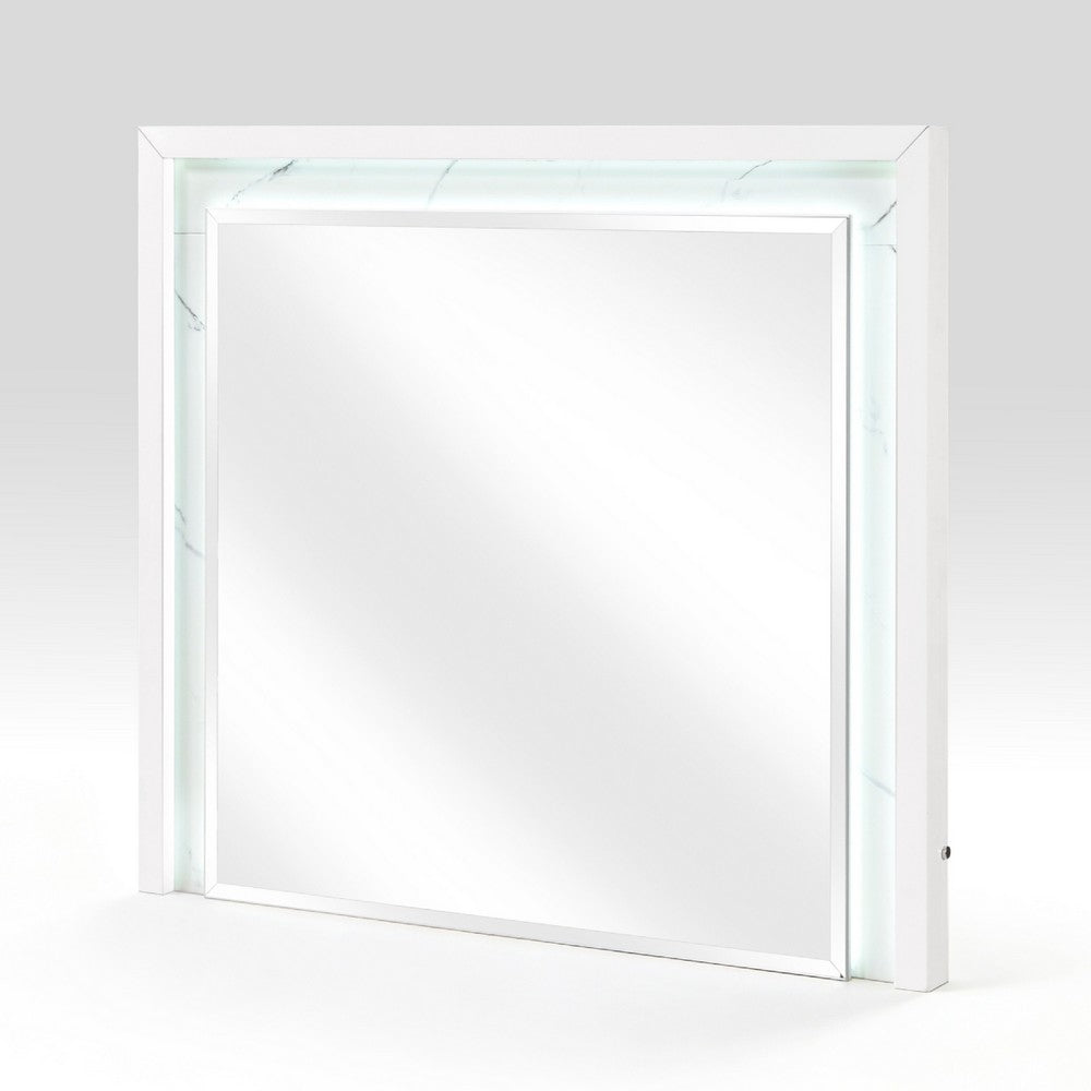 Cyna Dresser Mirror, LED Faux Marble Panels, High Gloss White 39 x 44 - BM351917