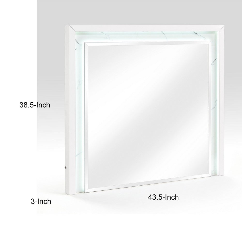 Cyna Dresser Mirror, LED Faux Marble Panels, High Gloss White 39 x 44 - BM351917