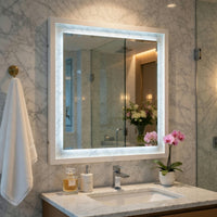 Cyna Dresser Mirror, LED Faux Marble Panels, High Gloss White 39 x 44 - BM351917