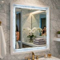 Cyna Dresser Mirror, LED Faux Marble Panels, High Gloss White 39 x 44 - BM351917